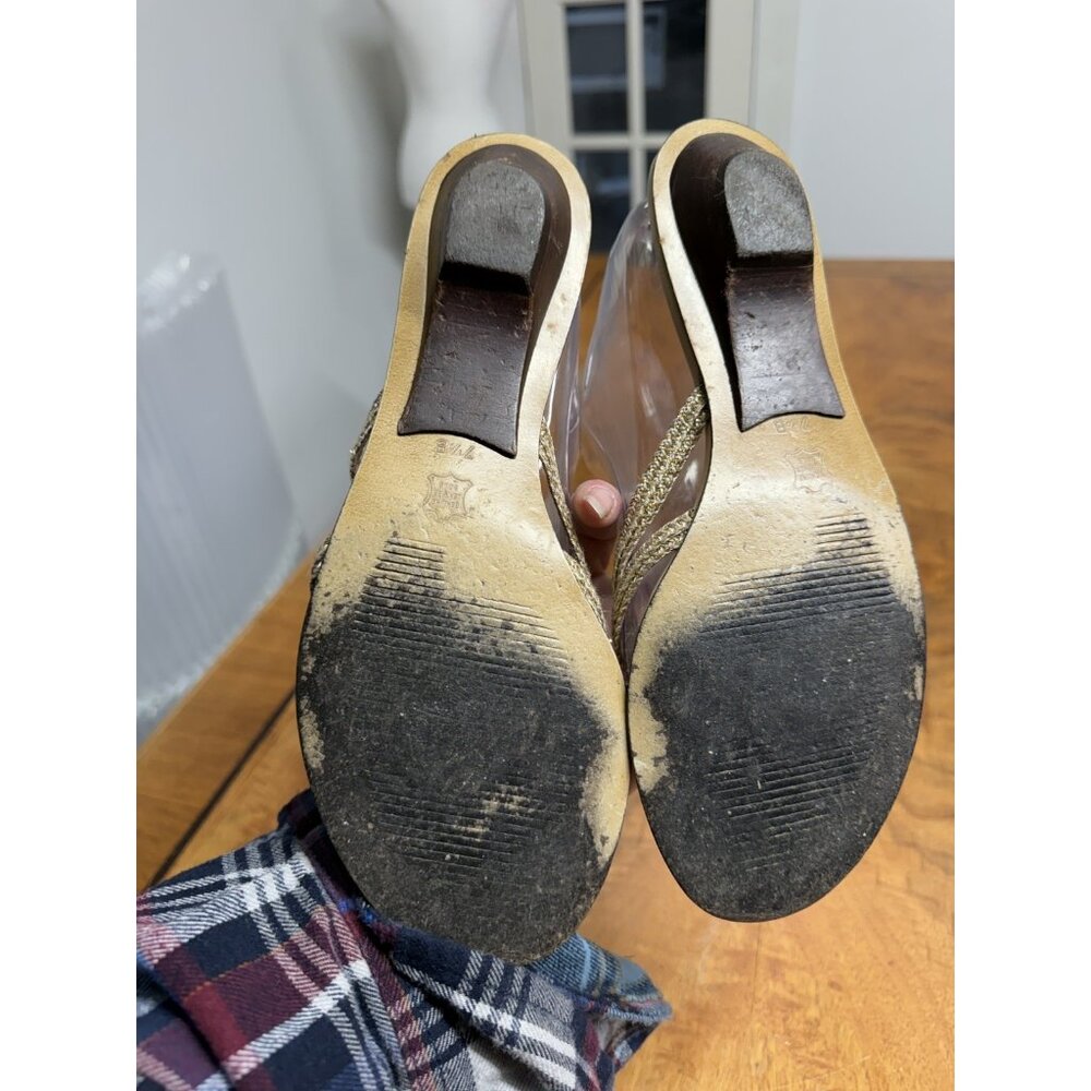 Vtg Y2K Talbots Women’s 7.5 Knot Gold Strappy Leather Kitten Heels Sandals Shoes - Picture 7 of 8